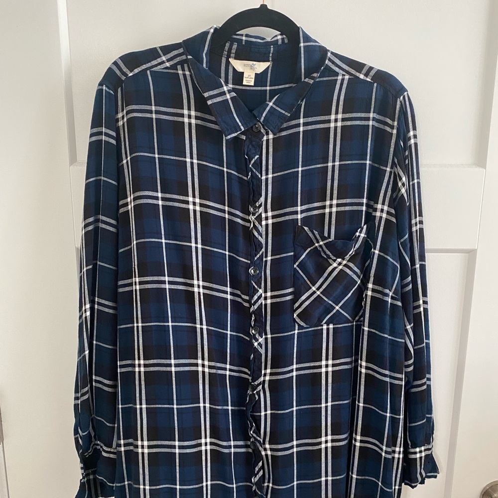 Terra & Sky Long Sleeve Blue Plaid with Pocket 3x